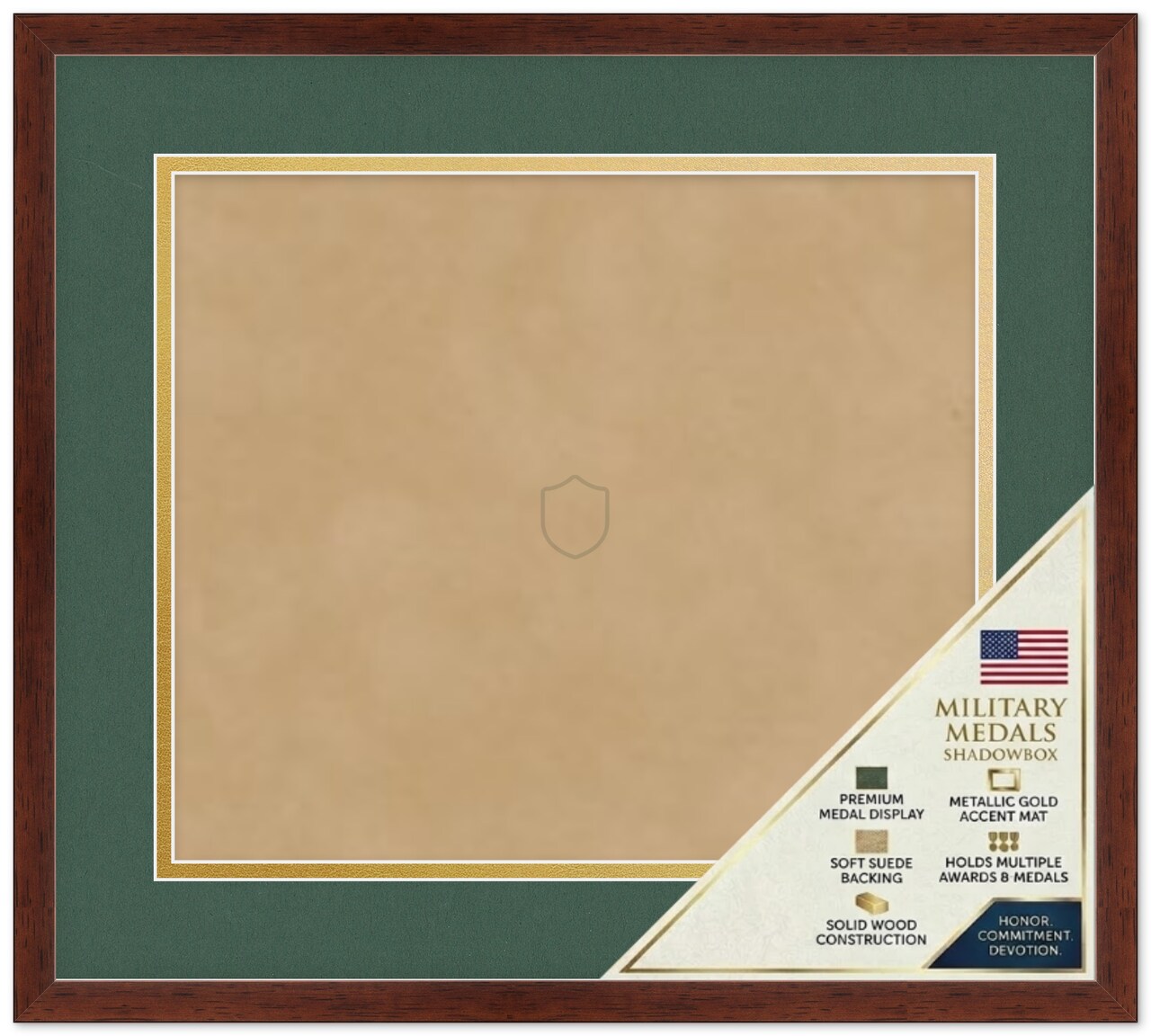 CustomPictureFrames.com Solid Wood Military Shadowbox - Green and Gold Mat - Compact - Multiple Frame Colors - Medals Ribbons Insignia Made in the USA